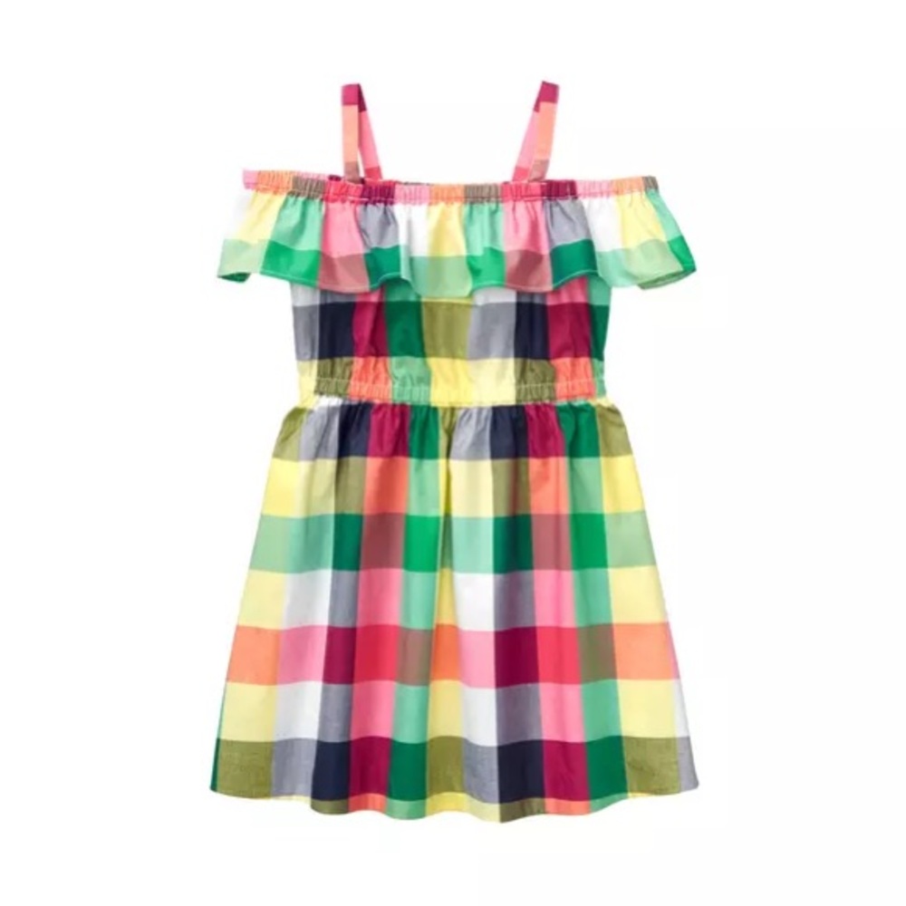 Janie & Jack Plaid Off-The-Shoulder Dress in COLOR Shamrock Green Plaid Size 2T